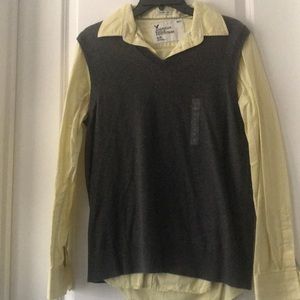 American eagle button down with gap knit vest